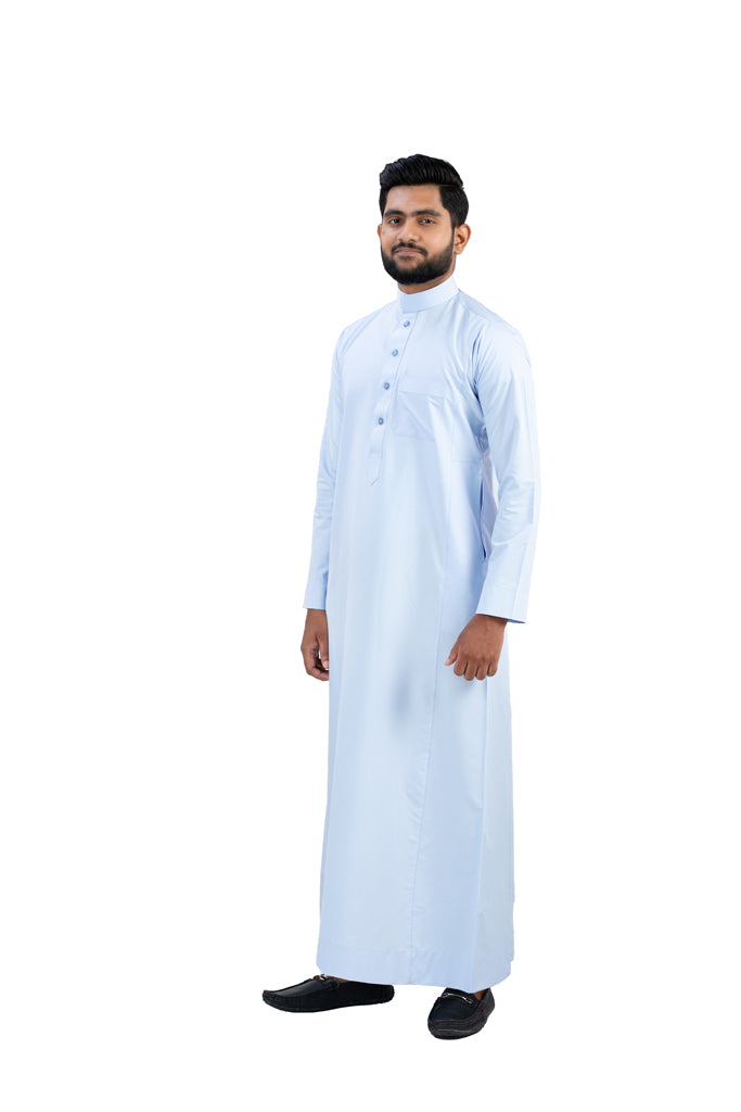 Sky Blue Cotton Thobe Side Detail - Premium Islamic Clothing Sri Lanka
